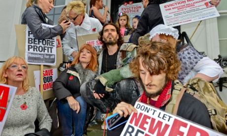 Russell Brand at the protest to save social housing at the New Era Estate in Hoxton.
