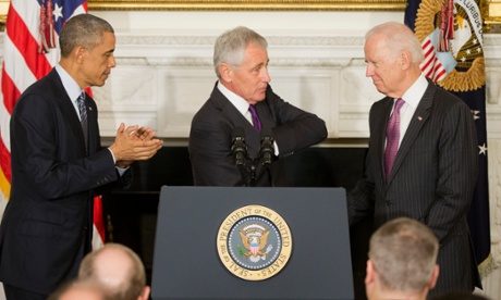 Hagel gave his warm thanks to Joe Biden.