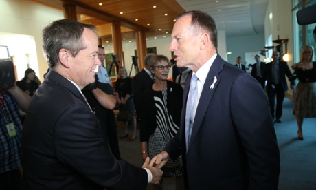 Tony Abbott with Bill Shorten supporting White Ribbon Day.