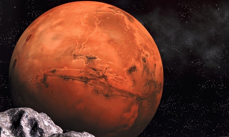 Mars with Computer Generated Moon Surface