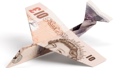 Airplane made of pound notes.