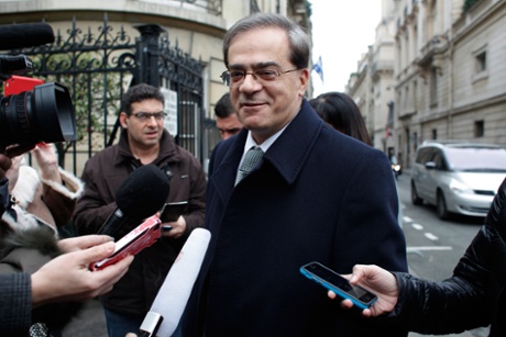 Greek finance minister Gikas Hardouvelis arrives in Paris. Photo: AP/Thibault Camus