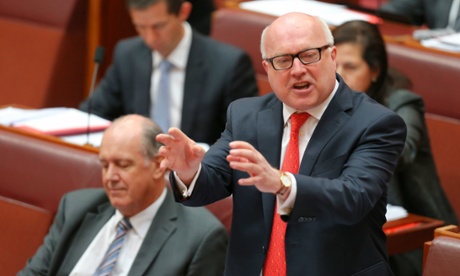 George Brandis in full flight, defending David Johnston.