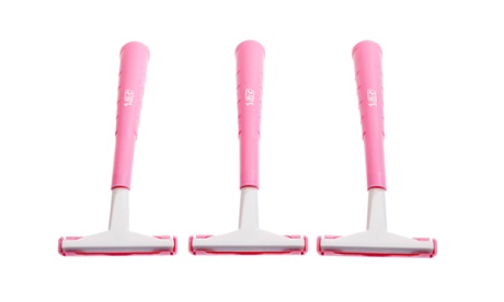 Three pink disposable razors.