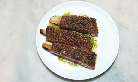'Thick lamb ribs, crisped and dark and sticky with honey.'