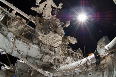 NASA astronaut Reid Wiseman, Expedition 41 flight engineer, participates in a session of extravehicular activity (EVA) as work continues on the International Space Station.