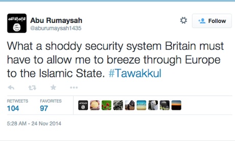 Tweet taunting the security services in Britain.