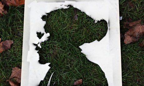 A cutout portrait of Remi Fraisse  who died during protest against dam at Sivens, France