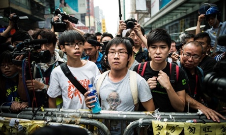 Joshua Wong, Rafael Wong, and Lester Shum, all leaders of the pro-democracy 