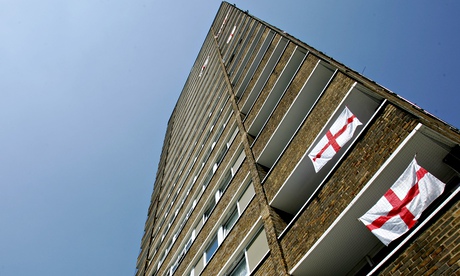 Block of flats with England flags