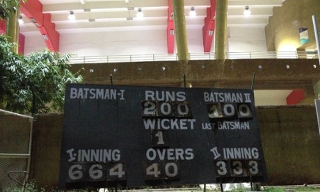 A cricket scoreboard at the DY Patil Stadium home to the football team Mumbai City FC