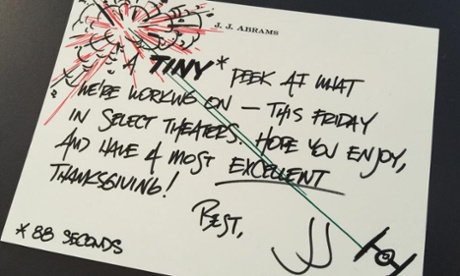 JJ Abrams's tweet about the cinema debut of the trailer.