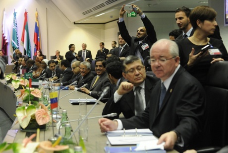 Participants attend the start of the 166th OPEC Conference in Vienna, Austria, 27 November 2014.