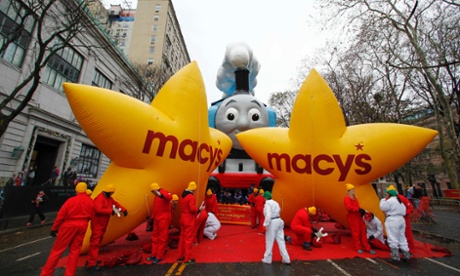The Thanksiving day parade gets under way.