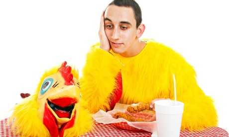 student in chicken costume