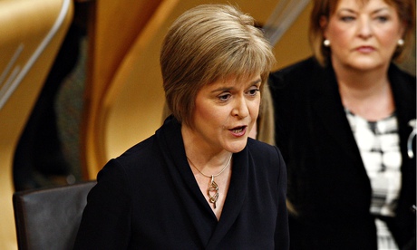 Nicola Sturgeon answering questions from opposition leaders during first minister's question time in
