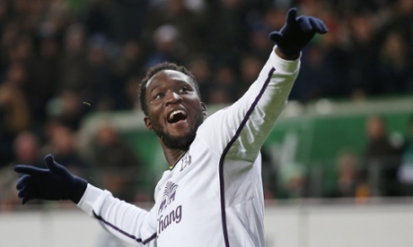 Romelu Lukaku celebrates after scoring the first goal just before the break.