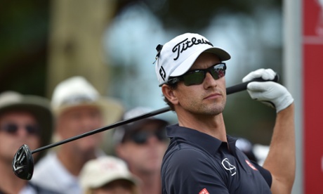 Adam Scott of tees off on the second day of the Australian Open.