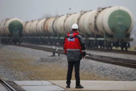 Plant manager Konstantin Rubin looks at rail tankers with base oil at Royal Dutch Shell Plc's lubricants blending plant in the town of Torzhok, north-west of Tver, November 7, 2014.