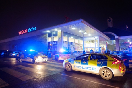Police presence outside Lee Valley Tesco Extra in north London on on 