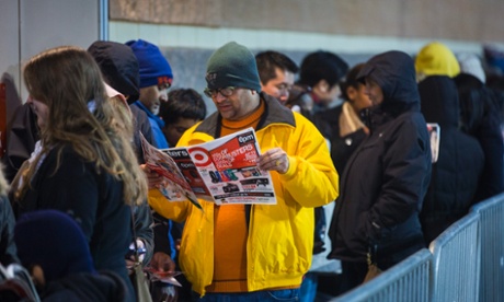Bargain hunters outside a Target store in Fairfax, Virginia, showing British shoppers how to queue nicely