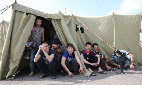 A temporary tent for illegal migrant workers at the site of the former Cherkizovsky market in Moscow.