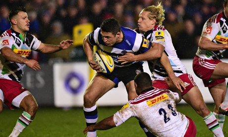 Sam Burgess has his first touch of the ball for Bath 