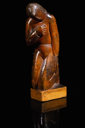 Kneeling figure Mea Maxima Culpa in boxwood.