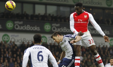 Danny Welbeck heads home to score.