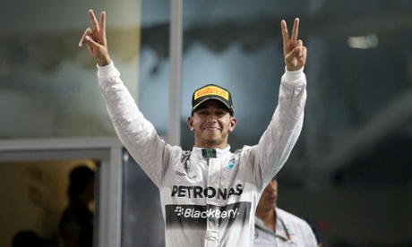 Lewis Hamilton celebrates becoming world champion after victory in the 2014 Abu Dhabi Grand Prix.