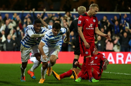 Charlie Austin wipes the smile off of Schmeichel's face when he heads home from close range to QPR the lead again.