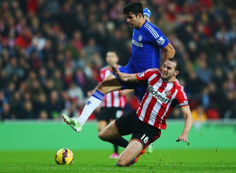 John O'Shea challenges Diego Costa.