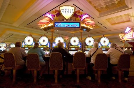 Women play slot machines at the Borgata Hotel Casino and Spa in Atlantic City.
