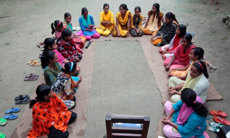 A group Bangladeshi girls, aged between 12 and 17, learn about reproductive health and family planning in Gaibandha district, 120 miles north of Dhaka.