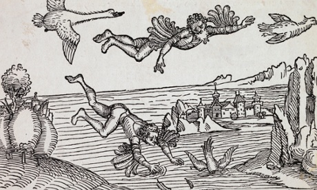1493 --- Daedalus was a mythical Greek architect and sculptor who fell out of favour with King Minos of Crete and was imprisoned. He made wings out of wax and feathers so he and  his son Icarus could escape to Sicily. However, Icarus' wings melted when he flew too close to the Sun, and he fell into the sea and drowned. --- Image by   Bettmann/CORBIS