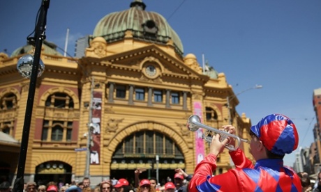 Musicians lead out the procession for the Melbourne Cup parade. Photograph: Mark Metcalfe/Getty Images