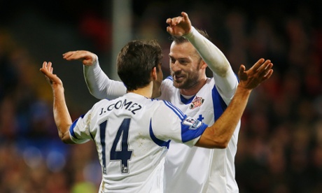 Sunderland's goalscorers Jordi Gomez and Steven Fletcher celebrate.