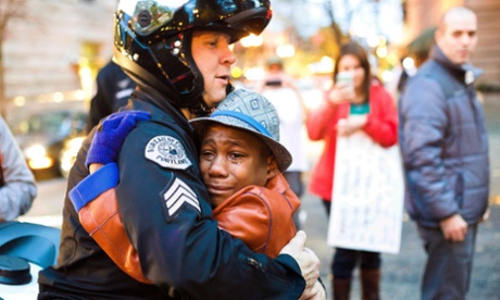 Portland Michael Brown protest police hug
