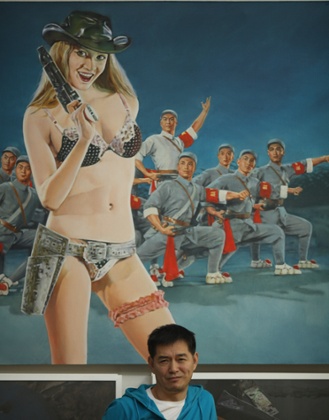 The artist stands in front of an untitled 2012 work.