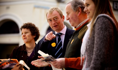 Tim Farron (in the centre, pointing)  campaigning in Kendal in his Westmorland and Lonsdale constituency.