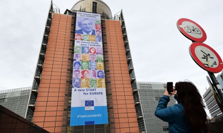 The new European Commission (EC) adorning the facde of the EC headquarters Berlaymont building in Brussels on November 3, 2014.
