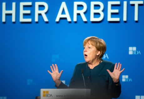 German Chancellor Angela Merkel speaks during the German Employers' Conference in Berlin, Germany, 04 November 2014.
