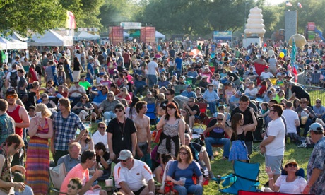 Crowds watch Brave Combo at the Arts and Jazz festival, Denton, Texas