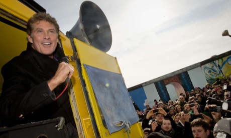 US actor and singer David Hasselhoff returns to the scene of his infamous Berlin wall performance in March 2013.