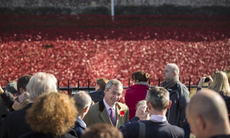 Nigel Farage visiting the 'Blood Swept Lands and Seas of Red' installation at Tower of London.