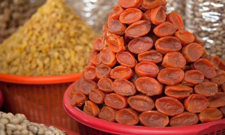 Dried apricots in the market in Uzbekistan