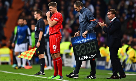 Liverpool's Steven Gerrard comes on in Madrid