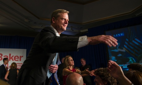 Massachsetts governor-elect Charlie Baker shortly after he declared victory in Boston.