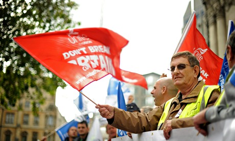 Demonstrators from the Unite the union w