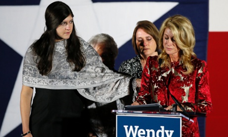 Texas Democratic candidate Wendy Davis delivers her concession speech, consoled by daughter Dru